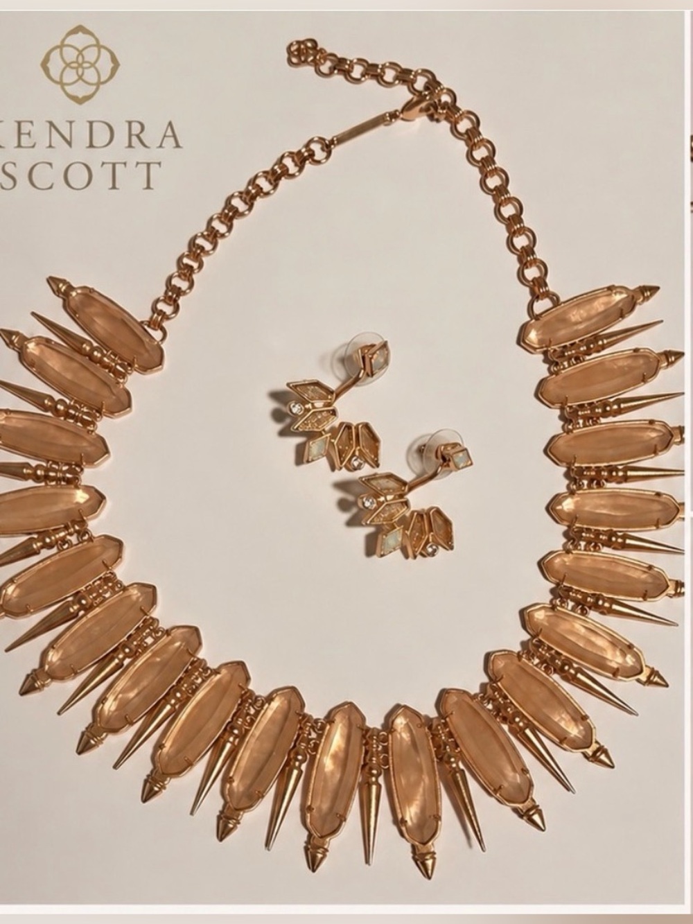 Kendra Scott Blush Crystal Spike Necklace with Matching Earrings